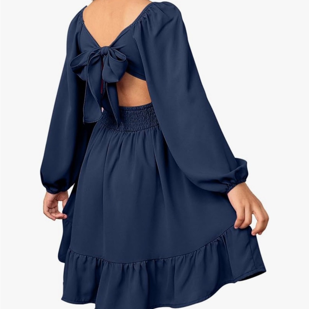 Navy Blue Open Back Dress with Bow